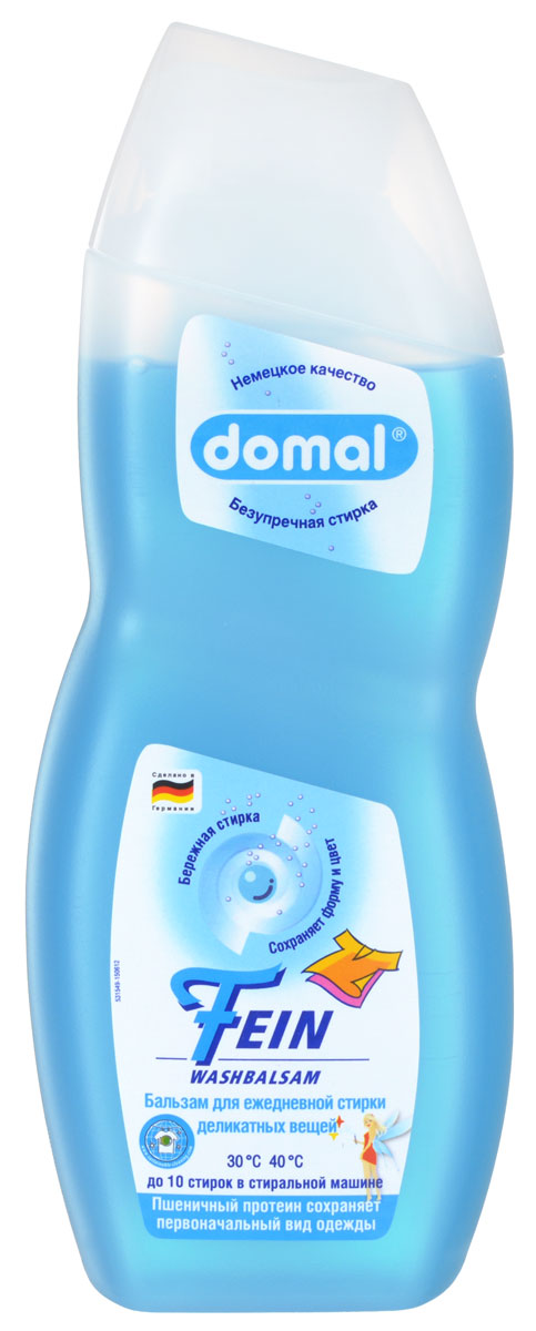 Бальзам для белья Domal Fein, для деликатных вещей, 750 мл124351 Бальзам для белья Domal Fein, для деликатных вещей, 750 мл124351Моющий бальзам для стирки деликатных вещей и тонкого белья. Действующая формула с протеином. Обеспечивает великолепный уход за вещами из хлопка, льна, синтетических волокон таких как спортивная одежда и смешанные ткани уже при температуре до 40С. Бальзам был специально разработан для стирки при такой температуре и для таких типов ткани. Придает изделиям сияющую белизну, приятную мягкость и нежную свежесть, предотвращает появление серого, желтого и других оттенков. Бальзам прочно удерживается на ткани, что приводит к более интенсивному очищению при стирке. Ценный протеин регенерирует ткань и уменьшает повреждение волокон. Регулярное использование бальзама помогает надолго сохранить первоначальный вид одежды. Не содержит осветлителей, отбеливателей и энзимов. Дерматологически протестировано. Предназначено для всех типов стиральных машин и ручной стирки при температуре от 30 до 40 градусов. Содержит добавки, препятствующие образованию накипи. Экономичность: 1 литра средства...