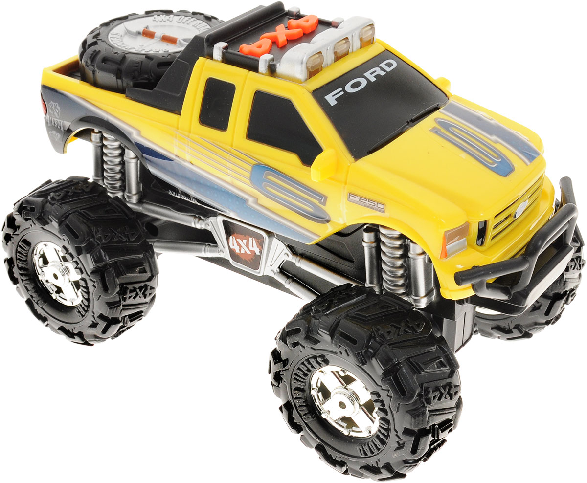Toystate Машинка Ford F-250 Super Duty33700TS_желтый Toystate Машинка Ford F-250 Super Duty33700TS_желтыйЯркая машинка Toystate Ford F-250 Super Duty со звуковыми и световыми эффектами, несомненно, понравится вашему ребенку и не позволит ему скучать. Игрушка выполнена в виде автомобиля Ford F-250 Super Duty на огромных колесах. При нажатии на кнопки, расположенные на крыше, светятся бортовые огни автомобиля, воспроизводятся звуки двигателя и клаксона, играет заводная музыка, машинка едет вперед или назад. Машинка оснащена инерционным механизмом. Ваш ребенок часами будет играть с машинкой, придумывая различные истории и устраивая соревнования. Порадуйте его таким замечательным подарком! Для работы игрушки необходимы 3 батарейки типа АA (товар комплектуется демонстрационными).