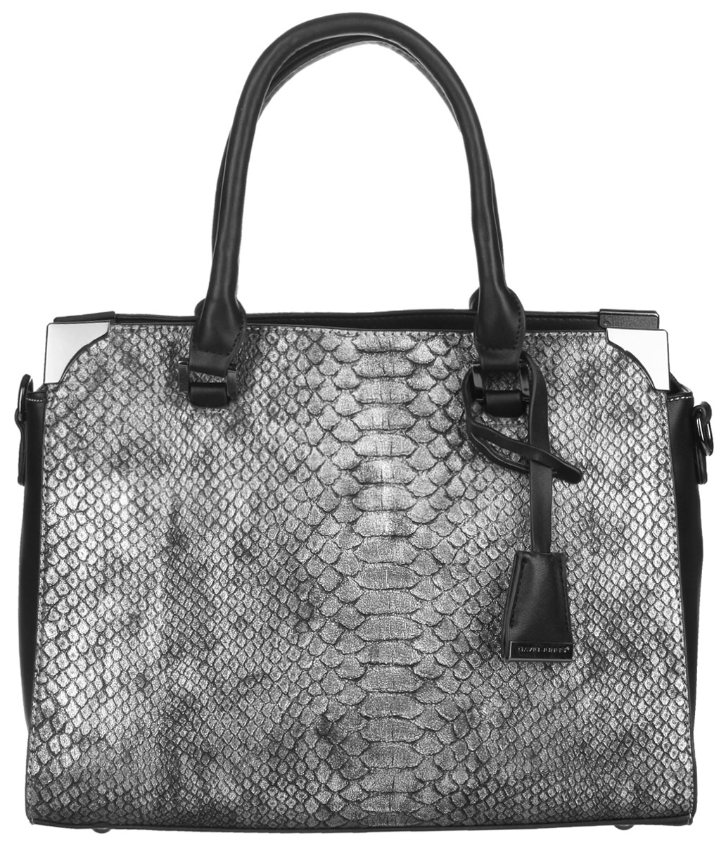 Сумка женская David Jones, цвет: черный, серебристый. СМ2808СМ2808 D/SILVER Сумка женская David Jones, цвет: черный, серебристый. СМ2808СМ2808 D/SILVERСтильная женская сумка David Jones выполнена из искусственной кожи с тиснением под рептилию. Изделие имеет одно основное отделение, которое закрывается на застежку-молнию. Внутри имеется прорезной карман на застежке-молнии и два открытых накладных кармана. Снаружи, на задней стенке имеется прорезной карман на застежке-молнии. Модель оснащена двумя удобными ручками. В комплект входит съемный плечевой ремень, который регулируется по длине, и фирменная текстильная сумка для хранения. Основание оснащено металлическими ножками, защищающими изделие от повреждений. Роскошная сумка внесет элегантные нотки в ваш образ и подчеркнет ваше отменное чувство стиля.