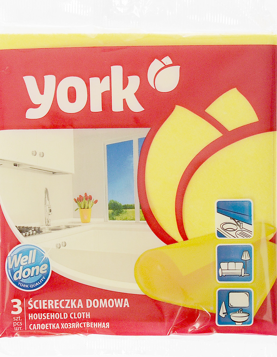Салфетка хозяйственная York, 35 см х 35 см, 3 шт2001_желтый Салфетка хозяйственная York, 35 см х 35 см, 3 шт2001_желтыйСалфетка York, изготовленная из полипропиленового волокна и вискозы, предназначена для очищения загрязнений на любых поверхностях. Изделие обладает высокой износоустойчивостью и рассчитано на многократное использование, легко моется в теплой воде с мягкими чистящими средствами. Салфетка не оставляет разводов и ворсинок, удаляет большинство жирных и маслянистых загрязнений без использования химических средств.
