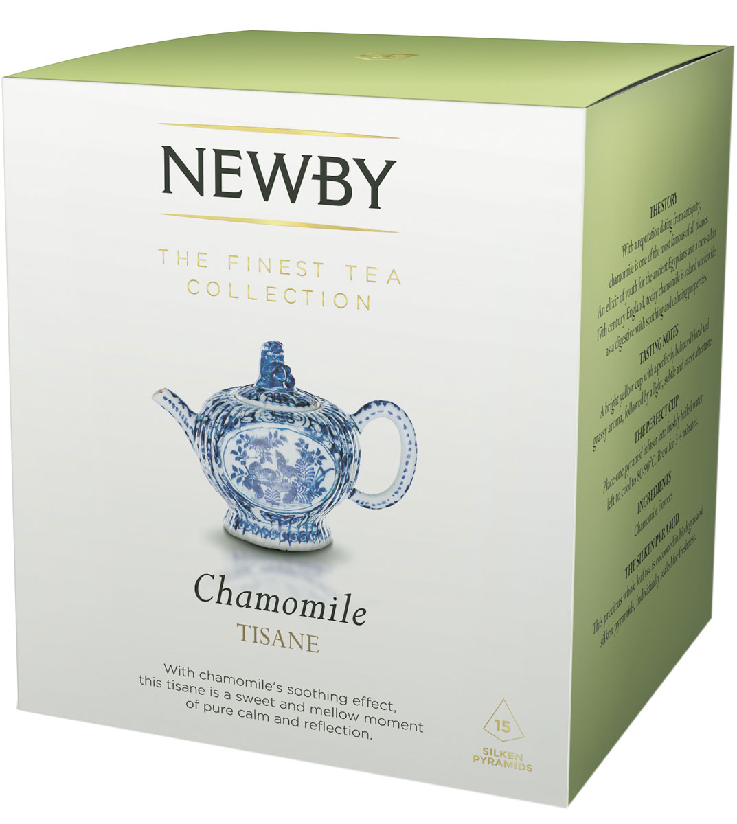 Newby Chamomile травяной чай в пирамидках, 15 шт600150A Newby Chamomile травяной чай в пирамидках, 15 шт600150ANewby Chamomile - успокаивающий травяной чай из цельных цветов ромашки. Настой с ароматом луга и послевкусием сушеных яблок. Каждая пирамидка упакована в индивидуальное саше из алюминиевой фольги для сохранения свежести чайного листа.
