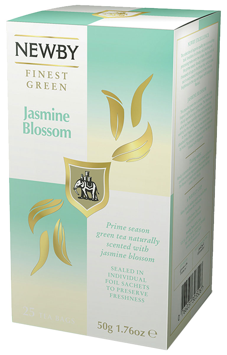 Newby Jasmine Blossom зеленый чай с жасмином в пакетиках, 25 шт310090 Newby Jasmine Blossom зеленый чай с жасмином в пакетиках, 25 шт310090Классический китайский зеленый чай Newby Jasmine Blossom с нежным ароматом жасмина отлично взбодрит и придаст сил в любое время дня.