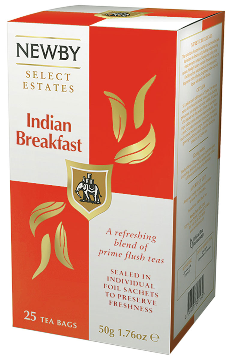 Newby Indian Breakfast черный чай в пакетиках, 25 шт310040 Newby Indian Breakfast черный чай в пакетиках, 25 шт310040Эксклюзивный купаж Newby Indian Breakfast из индийского чая Ассам и высокогорных сортов чая с Гималаев - классика, которая отлично взбодрит утром и тонизирует днем. Чай Indian Breakfast придаст сил и снимет усталость.