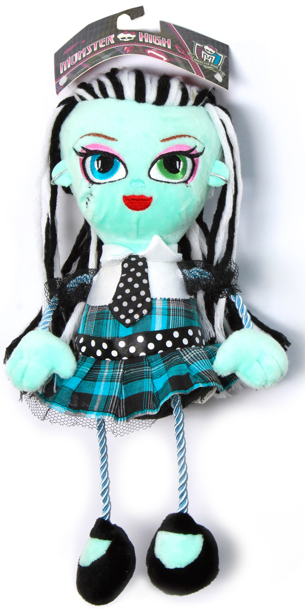 Monster High Кукла плюшевая Фрэнки ШтейнТ57414 Monster High Кукла плюшевая Фрэнки ШтейнТ57414Плюшевая кукла Monster High Фрэнки Штейн будет замечательным подарком для маленькой поклонницы Monster High. Очаровательная кукла с вышитым личиком и длинными волосами из пряжи одета в платье с отделкой сеточкой и серебряной нитью, с атласным галстуком и поясом. Ножки и ручки куклы выполнены из декоративного шнура. Размер в полный рост - 35 см.