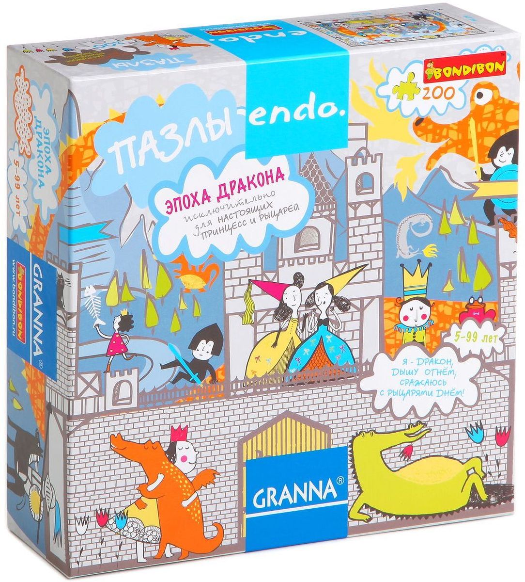 Bondibon Развивающая игра Пазлы Эпоха драконаВВ1275 Bondibon Развивающая игра Пазлы Эпоха драконаВВ1275Красивый и красочный пазл Bondibon Эпоха дракона предназначен только для настоящих принцесс и их рыцарей! Головоломка состоит из 200 деталей, а дизайн пазла разработан совместно с Endo. Его героями являются принцы и принцессы, рыцари и драконы. Пазл, без сомнения, будет интересен не только детям, но и взрослым. Он выполнен из высококачественного и очень толстого картона. Все детали пазла являются двусторонними: с одной стороны это головоломка, а с другой – поверхность для раскрашивания. Яркий пазл подарит и вам, и вашему ребенку море удовольствия!