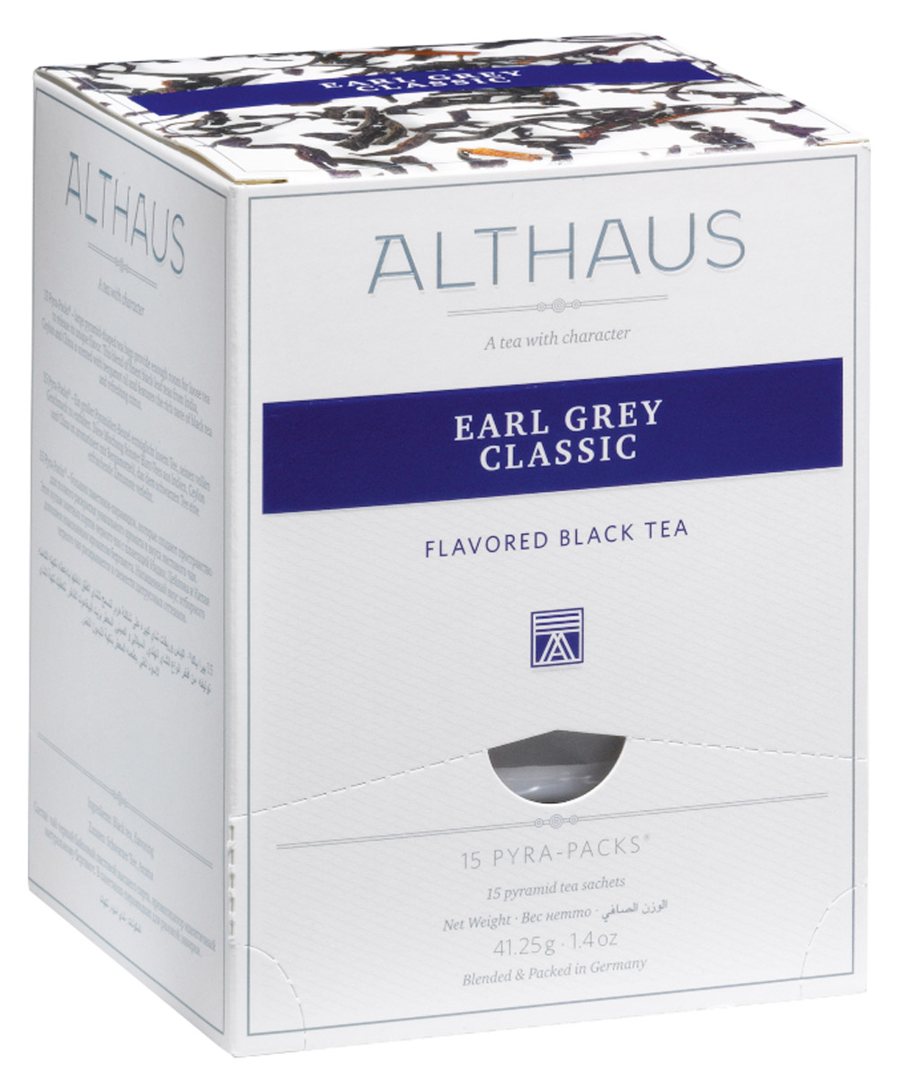 Althaus Earl Grey Classic чай черный ароматизированный в пирамидках, 15 штTALTHL-L00142 Althaus Earl Grey Classic чай черный ароматизированный в пирамидках, 15 штTALTHL-L00142Althaus Earl Grey Classic - чай изысканный, но в то же время очень яркий. Главное достоинство этого чая — в характерном аромате бергамота. Дымно-горьковатое, чуть терпкое благоухание спелых средиземноморских плодов придает чаю легкую пряность, теплую свежесть солнечного утра Италии и таинственную сладковатую ноту. При заваривании стойкий маслянисто-бальзамический букет превращается в едва уловимый, невесомый цитрусовый оттенок, на фоне которого продолжает играть выразительная мелодия благородных сортов черного чая из Индии, Китая и Шри-Ланки. Красивый медно-ореховый настой с золотистым отливом дает яркий, бодрящий вкус с полным и свежим характером. Завершают эту мелодию сдержанные древесные ноты. Pyra-Pack - это коллекция из 13 купажей, в которую вошли лучшие сорта высококачественного листового чая, а также отборные смеси из цельных кусочков фруктов, ягод, цветочных лепестков, целебных трав. Pyra-Pack представляет собой инновационный...