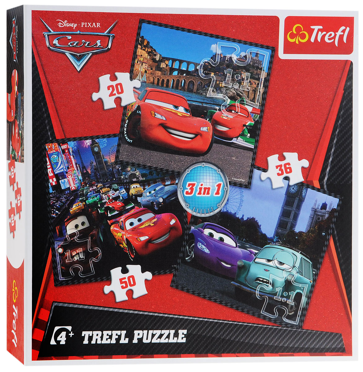 Trefl Пазл 3 в 1 Путешествие по Европе34105 Trefl Пазл 3 в 1 Путешествие по Европе34105Набор пазлов Путешествие по Европе особенно понравится юным гонщикам и поклонникам мультфильма Тачки 2, ведь в яркой коробке собраны целых три пазла с любимыми героями мультфильма! В большой и красочной коробке спрятался не один, а целых три пазла. Эти мозаики разных уровней сложности: на 20, 36 и 50 деталей. Соберите их все и вы узнаете о приключениях героев популярного мультфильма Тачки 2 в разных городах мира. Игра выпущена польским брендом Trefl, известным своими пазлами во всем мире. Дело в том, что это пазлы высочайшего качества, изготавливающиеся из каландрированной бумаги, что позволяет приобрести им невероятную гладкость и яркие насыщенные цвета, которые не стираются со временем. Кроме того, это экологически чистая продукция, не способная нанести вреда ребенку и окружающей среде. Игра улучшает мелкую моторику, развивает логические навыки и воображение. Размер готовых изображений: 200 мм х 195 мм.