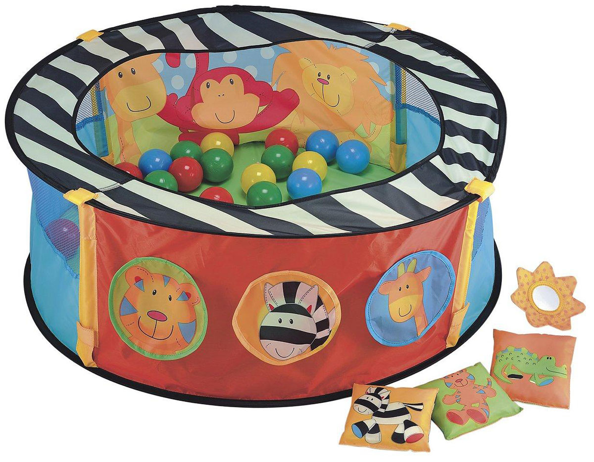 ELC Игровой манеж с шарами130952 ELC Игровой манеж с шарами130952Игровой манеж ELC непременно заинтересует малышей и подарит им море радости и положительных эмоций. В комплект с манежем входят игровые шары, игровые мешочки разные по фактуре и безопасное зеркальце. Изделие изготовлено из водостойкого материала и выполнена в черном, белом и красном цветах, которые считаются высококонтрастными, что отлично стимулирует развитие органов зрения. В стенках манежа имеются отверстия, куда можно забрасывать шары, с которыми ребенку будет весело играть, при этом у него развиваются тактильные ощущения, цветовосприятие и координация. Пока малыш весело играет на ярком и красочном манеже, мама может заняться своими делами. Ребенок может лежать, ползать в манеже, изучать себя в зеркале, смотреть и трогать игрушки. Малыш всегда будет видеть свою маму, а мама, в свою очередь, будет видеть, чем занимается ее ребенок.