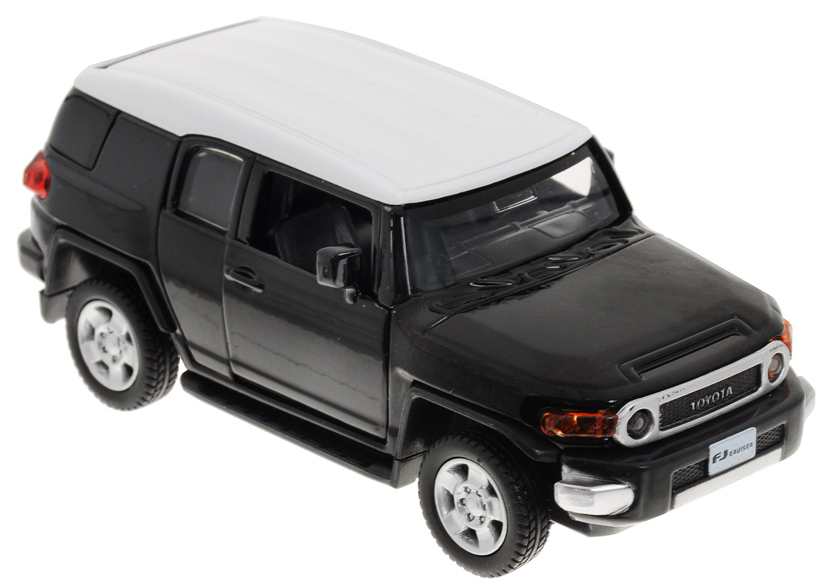 ТехноПарк Модель автомобиля Toyota FJ Cruiser цвет черный67312_черный ТехноПарк Модель автомобиля Toyota FJ Cruiser цвет черный67312_черныйКоллекционная модель ТехноПарк Toyota FJ Cruiser выполнена в масштабе 1:43 и в точности воспроизводит все детали внешнего облика реального великолепного автомобиля, производимого знаменитой маркой Toyota. Модель изготовлена из металла с использованием пластика и оборудована открывающимися дверцами и инерционным ходом. Ее необходимо отвести назад, затем отпустить - и она быстро поедет вперед. Коллекционная модель Toyota FJ Cruiser будет отлично смотреться в качестве оригинального подарка не только любителю автомобилей, но и человеку, ценящему стиль и изысканность, а качество исполнения представит такой подарок в самом лучшем свете.