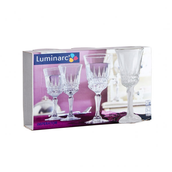Набор фужеров Luminarc Imperator, 250 мл, 3 штE5186 Набор фужеров Luminarc Imperator, 250 мл, 3 штE5186Набор Luminarc Imperator, выполненный из высококачественного стекла, состоит из 3 фужеров на тонкой ножке. Фужеры предназначены для подачи вина. Они отличаются особой легкостью и прочностью, излучают приятный блеск и издают мелодичный хрустальный звон. Фужеры выполнены в оригинальном элегантном дизайне. Благодаря такому набору пить напитки будет еще вкуснее. Фужеры станут идеальным украшением праздничного стола и отличным подарком к любому празднику. Можно мытье в посудомоечной машине. Стекло выдерживает резкий перепад температур до 135°С. Диаметр фужера по верхнему краю: 8,5 см. Высота фужера: 18 см. Диаметр основания фужера: 7,5 см.