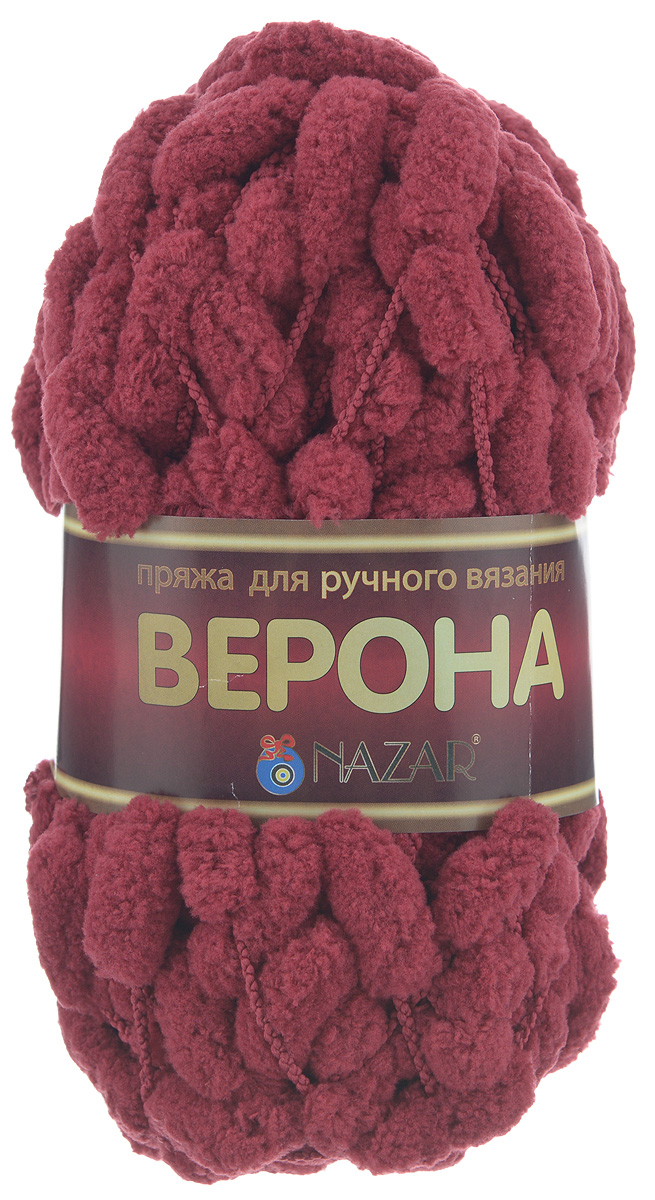 Пряжа для вязания Nazar Верона, цвет: бордо (06), 42 м, 100 г, 5 шт349010_06 бордо Пряжа для вязания Nazar Верона, цвет: бордо (06), 42 м, 100 г, 5 шт349010_06 бордоПряжа для вязания Nazar Верона является фантазийной и предназначена для вязания в основном с помощью спиц. Изготовлена из микрополиэстера. Такая пряжа интересна по своей фактуре. Глядя на нее, возникает вопрос: как из такой пряжи можно что-то связать? Все очень просто: провязывать следует только веревочки между помпонами. В результате получается объемное оригинальное изделие с удивительной структурой. Пряжа Nazar Верона очень мягкая и теплая. Она идеально подойдет для вязания различных свитеров, зимних шарфов, небольших женских сумочек, да и просто красивых безделушек. Для создания собственных шедевров можно использовать спицы любого размера. Состав: 100% микрополиэстер. Рекомендуемый размер крючка и спиц: №2.