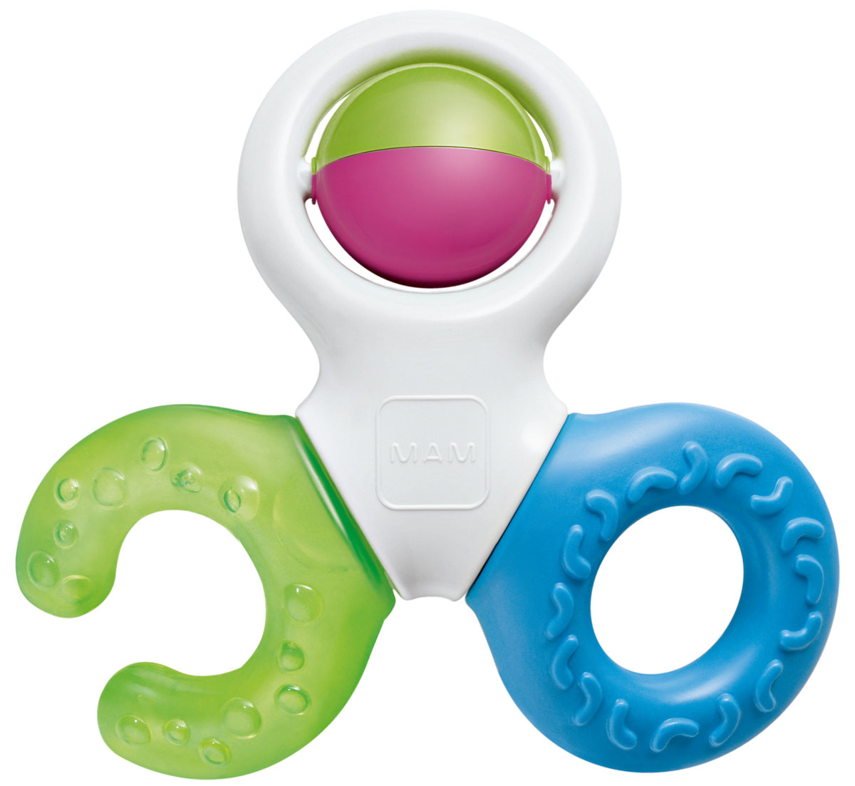 MAM Прорезыватель для зубов Bite&Play Teether6502EXP MAM Прорезыватель для зубов Bite&Play Teether6502EXPПрорезыватель, совмещенный с погремушкой. Интересные текстуры и формы привлекают ребенка и отвлекают его от зуда растущих зубов. Наполяется водой, что охлаждает десны. Благодаря оригинальной форме достает даже до боковых задних жевательных зубов.