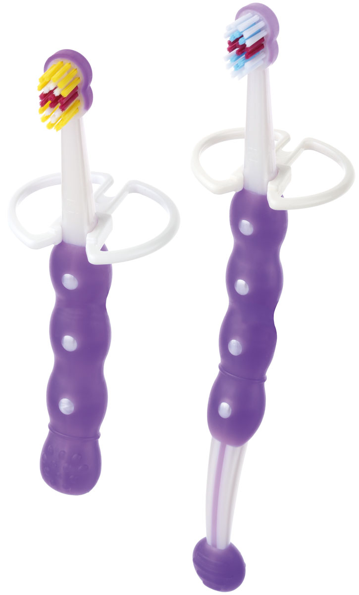 MAM Набор зубных щеток Learn To Brush Set цвет фиолетовый 2 шт15739272EXP/3 MAM Набор зубных щеток Learn To Brush Set цвет фиолетовый 2 шт15739272EXP/3Набор тренировочных зубных щеток МАМ Learn To Brush Set идеально подойдет для обучения малыша правильной гигиене полости рта. В комплект входят две щетки - длинная, которая позволит вам продемонстрировать ребенку чистящие движения, удерживая щетку вместе с малышом, и короткая легкая щетка, которая позволит ребенку самостоятельно имитировать движения, производимые взрослыми при чистке зубов. Миниатюрная форма головки щетки создана специально для ротика малыша. Очень мягкая и округлая щетина бережно удаляет налет и бактерии. Эргономичная форма ручки предотвращает скольжение. Кольцо безопасности помогает держать щетку на безопасном расстоянии от задней части полости рта ребенка. Товар сертифицирован.