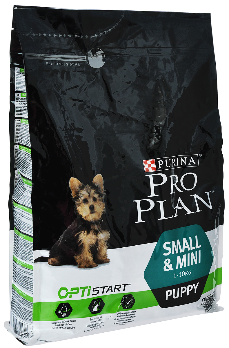 Корм сухой Pro Plan Optistart для щенков мелких и карликовых пород, с курицей и рисом, 7 кг12272 Корм сухой Pro Plan Optistart для щенков мелких и карликовых пород, с курицей и рисом, 7 кг12272Корм сухой Pro Plan Optistart - полнорационный корм для щенков мелких и карликовых пород. Щенкам, которые весят 10 кг и меньше, требуется большое количество энергии, так как по мере роста у них ускоряются обменные процессы. Данный корм имеет повышенное содержание белков и жиров (32% белков, 21% жиров), которые сжигаются в виде энергии, что позволяет щенкам расти сильными, здоровыми и сохранять оптимальную массу тела. Кроме того, корм помогает контролировать массу тела для того, чтобы щенок был здоровым и обладал нормальным телосложением. Корм подходит для кормления беременных и кормящих собак. Состав: курица (18%), пшеница, сухой белок птицы, кукуруза, глютен, животный жир, кукуруза, рис (4%), вкусоароматическая комовая добавка, сухая мякоть свеклы, продукты переработки растительного сырья, минеральные вещества, рыбий жир, витамины, молозиво (0,1%). Добавленные вещества: МЕ/кг: витамин A: 25 000; витамин D3: 810; витамин E: 300; мг/кг:...