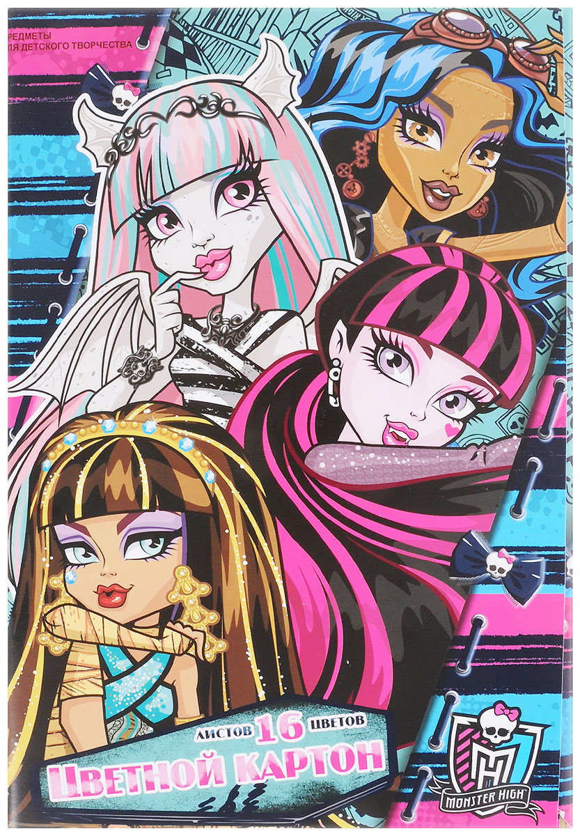 Monster High Цветной картон 16 цветовMH62/2_Monster High Monster High Цветной картон 16 цветовMH62/2_Monster HighНабор цветного картона Monster High позволит создавать всевозможные аппликации и поделки. Набор включает 16 листов одностороннего цветного картона формата А4. Цвета: серебристый, золотистый, желтый, красный, пурпурный, четыре оттенка зеленого, голубой, фиолетовый, коричневый, черный, темно-синий, оранжевый, бордовый. Создание поделок из цветного картона позволяет ребенку развивать творческие способности, кроме того, это увлекательный досуг. Набор упакован в картонную папку с изображением Monster High.