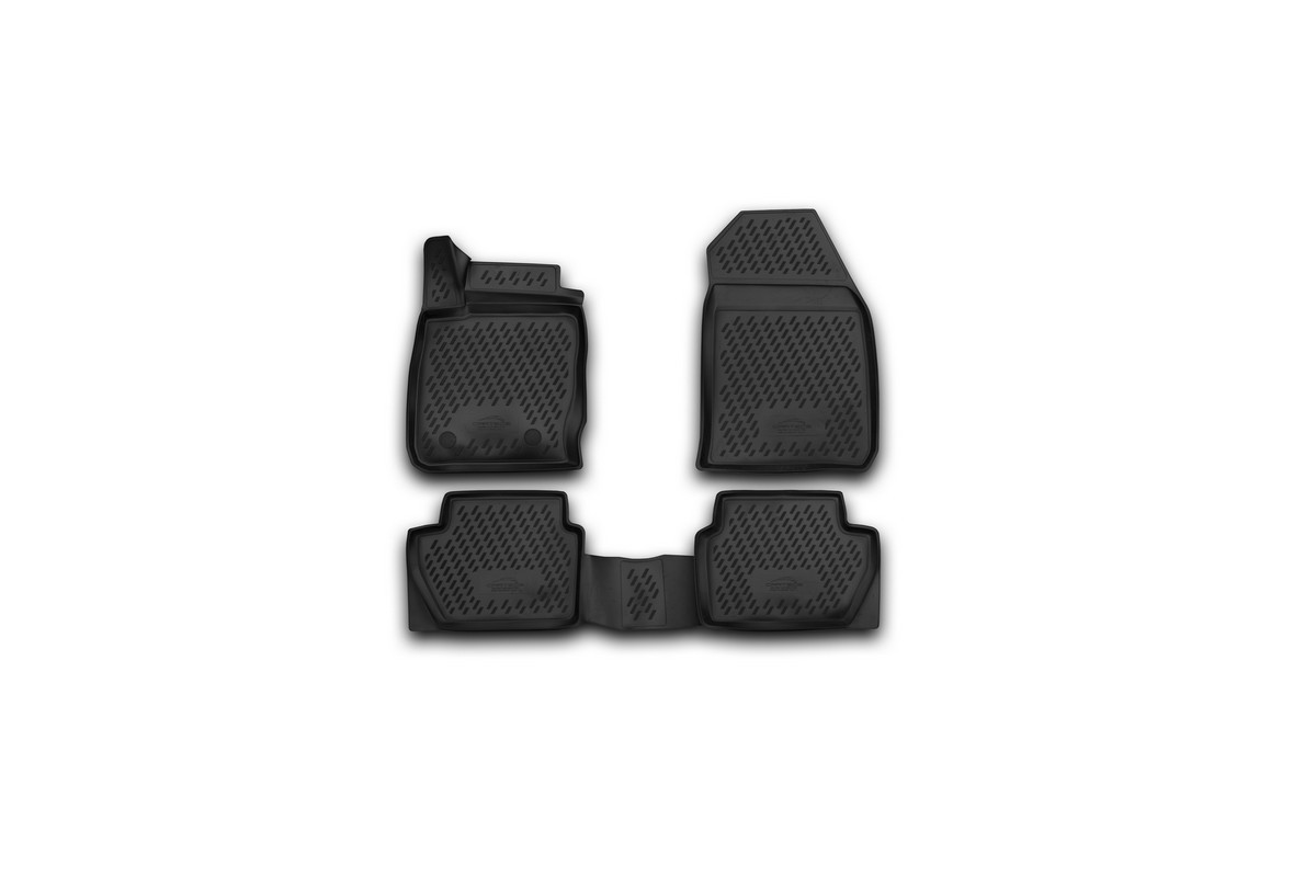 Набор автомобильных 3D-ковриков Novline-Autofamily для Ford EcoSport, 2014->, в салон, 4 штCARFRD00025k Набор автомобильных 3D-ковриков Novline-Autofamily для Ford EcoSport, 2014->, в салон, 4 штCARFRD00025kНабор Novline-Autofamily состоит из 4 ковриков, изготовленных из полиуретана. Основная функция ковров - защита салона автомобиля от загрязнения и влаги. Это достигается за счет высоких бортов, перемычки на тоннель заднего ряда сидений, элементов формы и текстуры, свойств материала, а также запатентованной технологией 3D-перемычки в зоне отдыха ноги водителя, что обеспечивает дополнительную защиту, сохраняя салон автомобиля в первозданном виде. Материал, из которого сделаны коврики, обладает антискользящими свойствами. Для фиксации ковров в салоне автомобиля в комплекте с ними используются специальные крепежи. Форма передней части водительского ковра, уходящая под педаль акселератора, исключает нештатное заедание педалей. Набор подходит для Ford EcoSport с 2014 года выпуска.