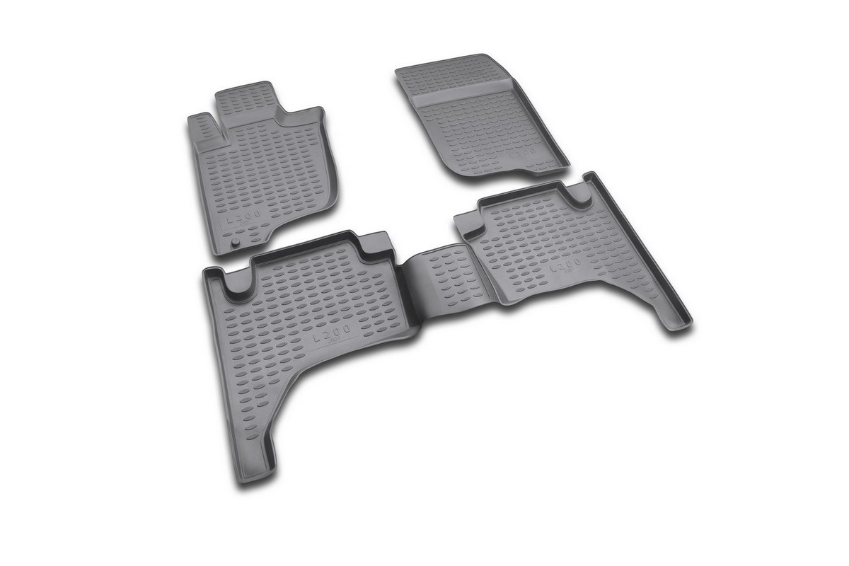 Набор автомобильных ковриков в салон Novline-Autofamily для Mitsubishi L 200 IV, 2005 - 2015, 4 штNLC.35.15.210 Набор автомобильных ковриков в салон Novline-Autofamily для Mitsubishi L 200 IV, 2005 - 2015, 4 штNLC.35.15.210Набор автомобильных ковриков Novline-Autofamily, изготовленный из полиуретана, состоит из 4 ковриков, которые учитывают все особенности каждой модели автомобиля и полностью повторяют контуры пола. Полиуретановые автомобильные коврики для салона произведены из высококачественного материала, который держит форму, прочный и не пачкает обувь. Коврики в салон не только улучшат внешний вид салона вашего автомобиля, но и надежно уберегут его от пыли, грязи и сырости, а значит, защитят кузов от коррозии. Полиуретановые коврики для автомобиля гладкие, приятные и не пропускают влагу. Ковры для автомобилей надежно крепятся на полу и не скользят, что очень важно во время движения. Чистятся коврики очень просто: как при помощи автомобильного пылесоса, так и различными моющими средствами. Набор подходит для Mitsubishi L-200 IV 2005-2015 годов выпуска.