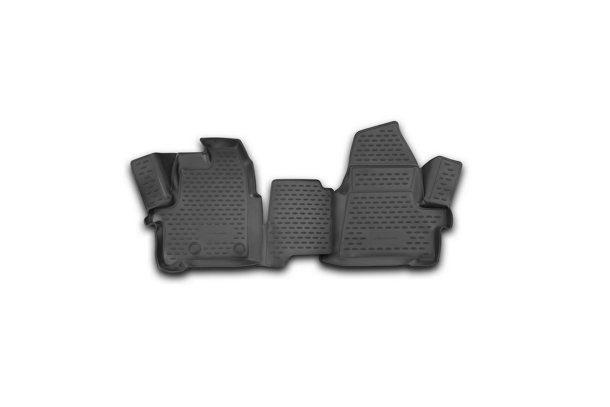 Набор автомобильных 3D-ковриков Novline-Autofamily для Ford Transit, 2014->, в салон, 2 штNLC.3D.16.60.210k Набор автомобильных 3D-ковриков Novline-Autofamily для Ford Transit, 2014->, в салон, 2 штNLC.3D.16.60.210kНабор Novline-Autofamily состоит из 2 ковриков, изготовленных из полиуретана. Основная функция ковров - защита салона автомобиля от загрязнения и влаги. Это достигается за счет высоких бортов, перемычки на тоннель заднего ряда сидений, элементов формы и текстуры, свойств материала, а также запатентованной технологией 3D-перемычки в зоне отдыха ноги водителя, что обеспечивает дополнительную защиту, сохраняя салон автомобиля в первозданном виде. Материал, из которого сделаны коврики, обладает антискользящими свойствами. Для фиксации ковров в салоне автомобиля в комплекте с ними используются специальные крепежи. Форма передней части водительского ковра, уходящая под педаль акселератора, исключает нештатное заедание педалей. Набор подходит для Ford Transit с 2014 года выпуска.