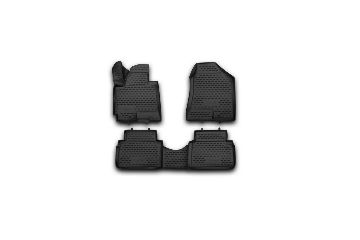 Набор автомобильных 3D-ковриков Novline-Autofamily для Hyundai ix35, 2010->, в салон, 4 штNLC.3D.20.36.210k Набор автомобильных 3D-ковриков Novline-Autofamily для Hyundai ix35, 2010->, в салон, 4 штNLC.3D.20.36.210kНабор Novline-Autofamily состоит из 4 ковриков, изготовленных из полиуретана. Основная функция ковров - защита салона автомобиля от загрязнения и влаги. Это достигается за счет высоких бортов, перемычки на тоннель заднего ряда сидений, элементов формы и текстуры, свойств материала, а также запатентованной технологией 3D-перемычки в зоне отдыха ноги водителя, что обеспечивает дополнительную защиту, сохраняя салон автомобиля в первозданном виде. Материал, из которого сделаны коврики, обладает антискользящими свойствами. Для фиксации ковров в салоне автомобиля в комплекте с ними используются специальные крепежи. Форма передней части водительского ковра, уходящая под педаль акселератора, исключает нештатное заедание педалей. Набор подходит для Hyundai ix35 с 2010 года выпуска.