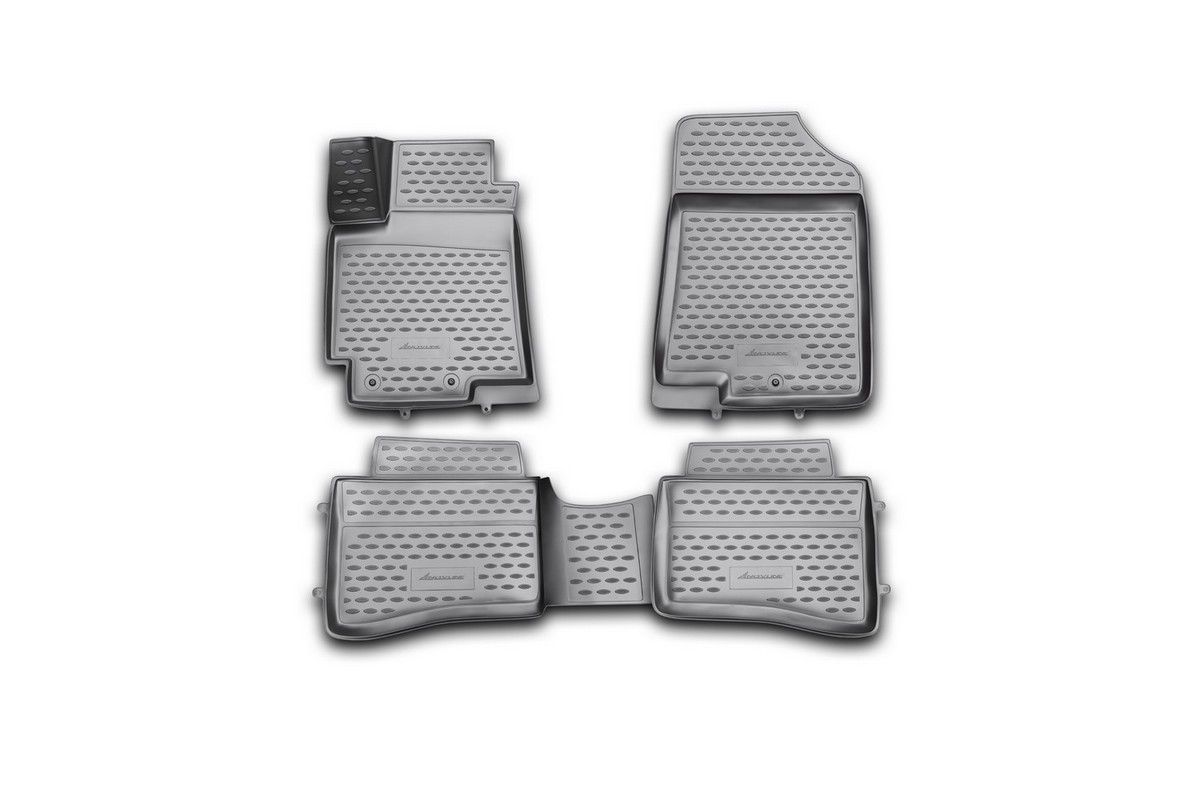 Набор автомобильных 3D-ковриков Novline-Autofamily для Kia Rio, 2011->, в салон, 4 штNLC.3D.25.38.210h Набор автомобильных 3D-ковриков Novline-Autofamily для Kia Rio, 2011->, в салон, 4 штNLC.3D.25.38.210hНабор Novline-Autofamily состоит из 4 ковриков, изготовленных из полиуретана. Основная функция ковров - защита салона автомобиля от загрязнения и влаги. Это достигается за счет высоких бортов, перемычки на тоннель заднего ряда сидений, элементов формы и текстуры, свойств материала, а также запатентованной технологией 3D-перемычки в зоне отдыха ноги водителя, что обеспечивает дополнительную защиту, сохраняя салон автомобиля в первозданном виде. Материал, из которого сделаны коврики, обладает антискользящими свойствами. Для фиксации ковров в салоне автомобиля в комплекте с ними используются специальные крепежи. Форма передней части водительского ковра, уходящая под педаль акселератора, исключает нештатное заедание педалей. Набор подходит для Kia Rio с 2011 года выпуска.
