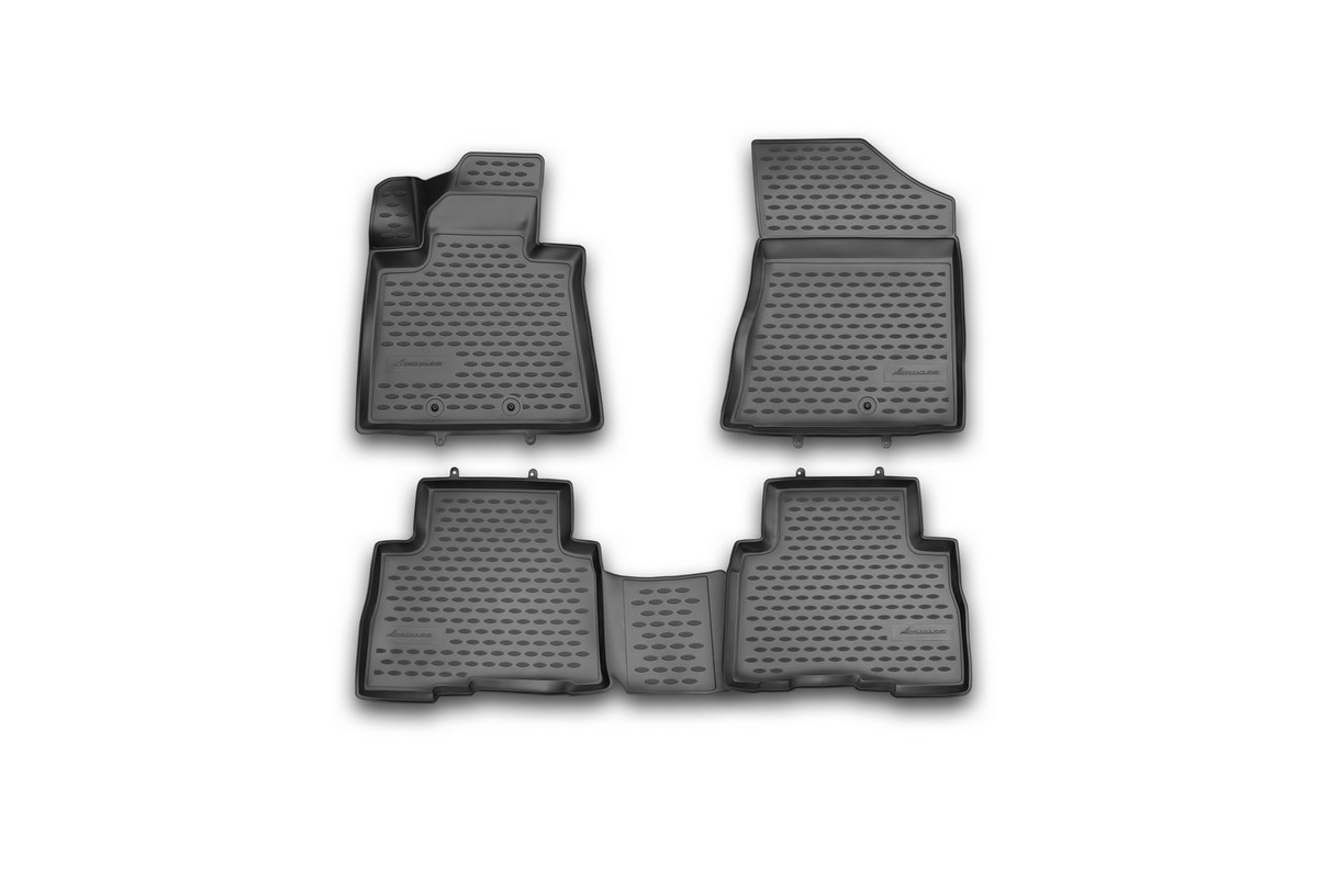 Набор автомобильных 3D-ковриков Novline-Autofamily для Kia Sorento, 2012->, в салон, 4 штNLC.3D.25.46.210h Набор автомобильных 3D-ковриков Novline-Autofamily для Kia Sorento, 2012->, в салон, 4 штNLC.3D.25.46.210hНабор Novline-Autofamily состоит из 4 ковриков, изготовленных из полиуретана. Основная функция ковров - защита салона автомобиля от загрязнения и влаги. Это достигается за счет высоких бортов, перемычки на тоннель заднего ряда сидений, элементов формы и текстуры, свойств материала, а также запатентованной технологией 3D-перемычки в зоне отдыха ноги водителя, что обеспечивает дополнительную защиту, сохраняя салон автомобиля в первозданном виде. Материал, из которого сделаны коврики, обладает антискользящими свойствами. Для фиксации ковров в салоне автомобиля в комплекте с ними используются специальные крепежи. Форма передней части водительского ковра, уходящая под педаль акселератора, исключает нештатное заедание педалей. Набор подходит для Kia Sorento с 2012 года выпуска.