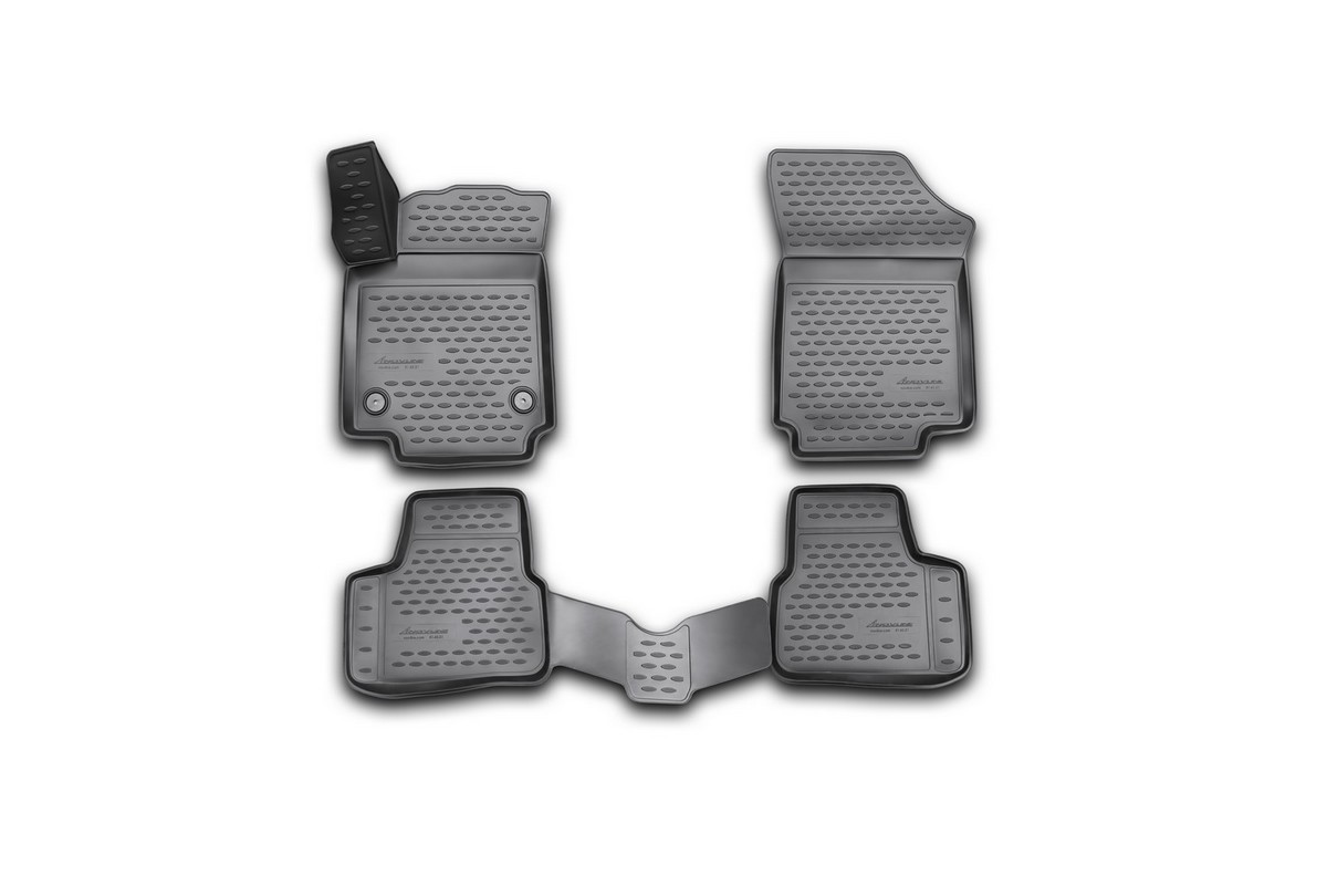 Набор автомобильных 3D-ковриков Novline-Autofamily для Volkswagen Up, 2011->, в салон, 4 штNLC.3D.51.43.210k Набор автомобильных 3D-ковриков Novline-Autofamily для Volkswagen Up, 2011->, в салон, 4 штNLC.3D.51.43.210kНабор Novline-Autofamily состоит из 4 ковриков, изготовленных из полиуретана. Основная функция ковров - защита салона автомобиля от загрязнения и влаги. Это достигается за счет высоких бортов, перемычки на тоннель заднего ряда сидений, элементов формы и текстуры, свойств материала, а также запатентованной технологией 3D-перемычки в зоне отдыха ноги водителя, что обеспечивает дополнительную защиту, сохраняя салон автомобиля в первозданном виде. Материал, из которого сделаны коврики, обладает антискользящими свойствами. Для фиксации ковров в салоне автомобиля в комплекте с ними используются специальные крепежи. Форма передней части водительского ковра, уходящая под педаль акселератора, исключает нештатное заедание педалей. Набор подходит для Volkswagen Up с 2011 года выпуска.