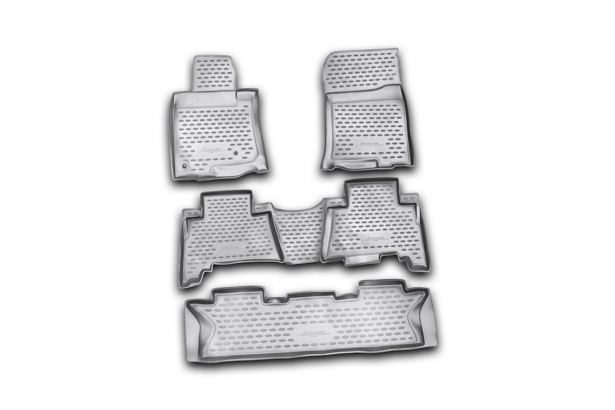 Набор автомобильных ковриков Novline-Autofamily для Toyota Land Cruiser Prado 12/2009-2013, 7 мест, в салон, 5 штNLC.48.27.210 Набор автомобильных ковриков Novline-Autofamily для Toyota Land Cruiser Prado 12/2009-2013, 7 мест, в салон, 5 штNLC.48.27.210Набор автомобильных ковриков Novline-Autofamily, изготовленный из полиуретана, состоит из 5 ковриков, которые учитывают все особенности каждой модели автомобиля и полностью повторяют контуры пола. Полиуретановые автомобильные коврики для салона произведены из высококачественного материала, который держит форму, прочный и не пачкает обувь. Коврики в салон не только улучшат внешний вид салона вашего автомобиля, но и надежно уберегут его от пыли, грязи и сырости, а значит, защитят кузов от коррозии. Полиуретановые коврики для автомобиля гладкие, приятные и не пропускают влагу. Ковры для автомобилей надежно крепятся на полу и не скользят, что очень важно во время движения. Чистятся коврики очень просто: как при помощи автомобильного пылесоса, так и различными моющими средствами. Набор подходит для Toyota Land Cruiser Prado 7 мест декабрь 2009 - 2013 годов выпуска.