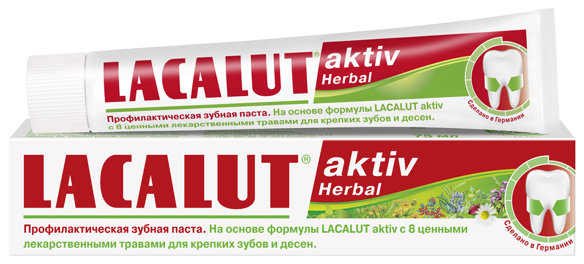 Lacalut Зубная паста Activ Herbal 75мл1598002650 Lacalut Зубная паста Activ Herbal 75мл1598002650Профилактическая зубная паста. Основа - зубная паста Lacalut Aktiv. Содержит эфирные масла и экстракты 8 природных трав: мяты перечной, мирры, шалфея, тимьяна, эвкалипта, фенхеля, аниса, ромашки. Свойства трав обеспечивают хорошее состояние полости рта. Основательная защита от кариеса, пародонтоза и зубного камня.