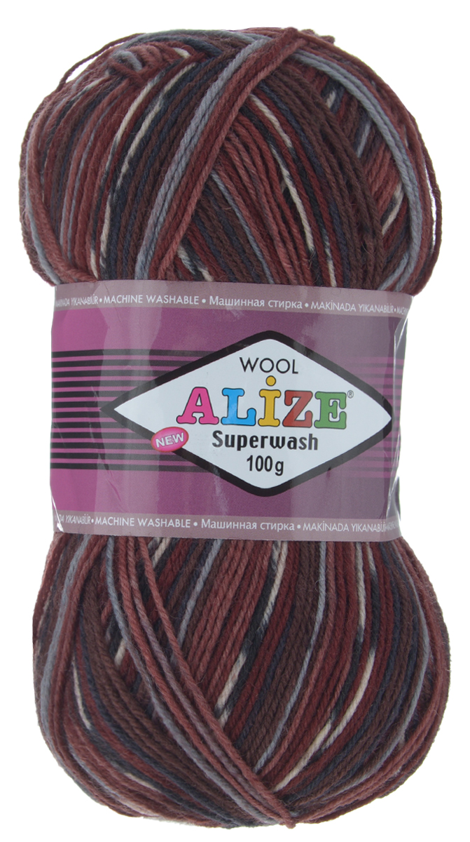 Пряжа для вязания Alize Superwash, цвет: темно-бордовый, темно-коричневый, серый (4448), 420 м, 100 г, 5 шт549365_4448 Пряжа для вязания Alize Superwash, цвет: темно-бордовый, темно-коричневый, серый (4448), 420 м, 100 г, 5 шт549365_4448Пряжа для вязания Alize Superwash изготовлена из 75% шерсти и 25% полиамида. Пряжа упругая, эластичная, теплая, уютная и не колется, что очень подходит для детей и взрослых. Тонкая нитка прекрасно подойдет для вязки легких, но в тоже время теплых вещей. Пряжа легко распускается и перевязывается несколько раз, не деформируясь и не влияя на вид изделия. Натуральная шерстяная нить, обеспечивает изделию прекрасную форму. Рекомендуется ручная стирка при температуре 30°C. Рекомендуемый размер спиц 2-4 мм и крючка 1-3 мм. Толщина нити: 2 мм. Состав: 75% шерсть, 25% полиамид.