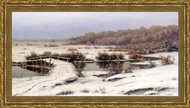 Ранний снег (Е.Е. Волков), 22 x 40 см22x40 OZ139-50601 Ранний снег (Е.Е. Волков), 22 x 40 см22x40 OZ139-50601Художественная репродукция картины Е.Е. Волкова Ранний снег Размер постера: 22 см x 40 см. Артикул: 22x40 OZ139-50601.