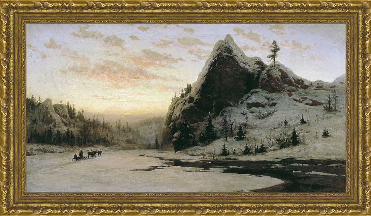 Арт-постер в багете На урале (В.Г. Казанцев), 23 x 40 см23x40 OZ163-50601 Арт-постер в багете На урале (В.Г. Казанцев), 23 x 40 см23x40 OZ163-50601Художественная репродукция картины В.Г. Казанцева На урале. Изображение нанесено на чрезвычайно плотную основу (это не бумага и не картон) и обрамлено в багет. Технология изготовления арт-постеров подразумевает обязательную художественную ламинацию каждого изображения, что придает картине дополнительную ценность, а также защищает поверхность от загрязнения, повреждений (в том числе попыток помять, исцарапать изображение), влаги и ультрафиолетовых лучей. Такие арт-постеры совершенно спокойно перенесут не одну зиму в дачном или загородном доме. Ламинирование может значительно улучшить качество изображения. Использование пленок дает различную фактуру лицевой поверхности изображения (глянцевую, матовую, холщевую, ситцевую, льняную и другие). Например, при использовании глянцевых пленок изображение проявляется - краски становятся более контрастными и сочными. Технология художественного ламинирования максимально приближает изображение к натуральной картине (холст,...