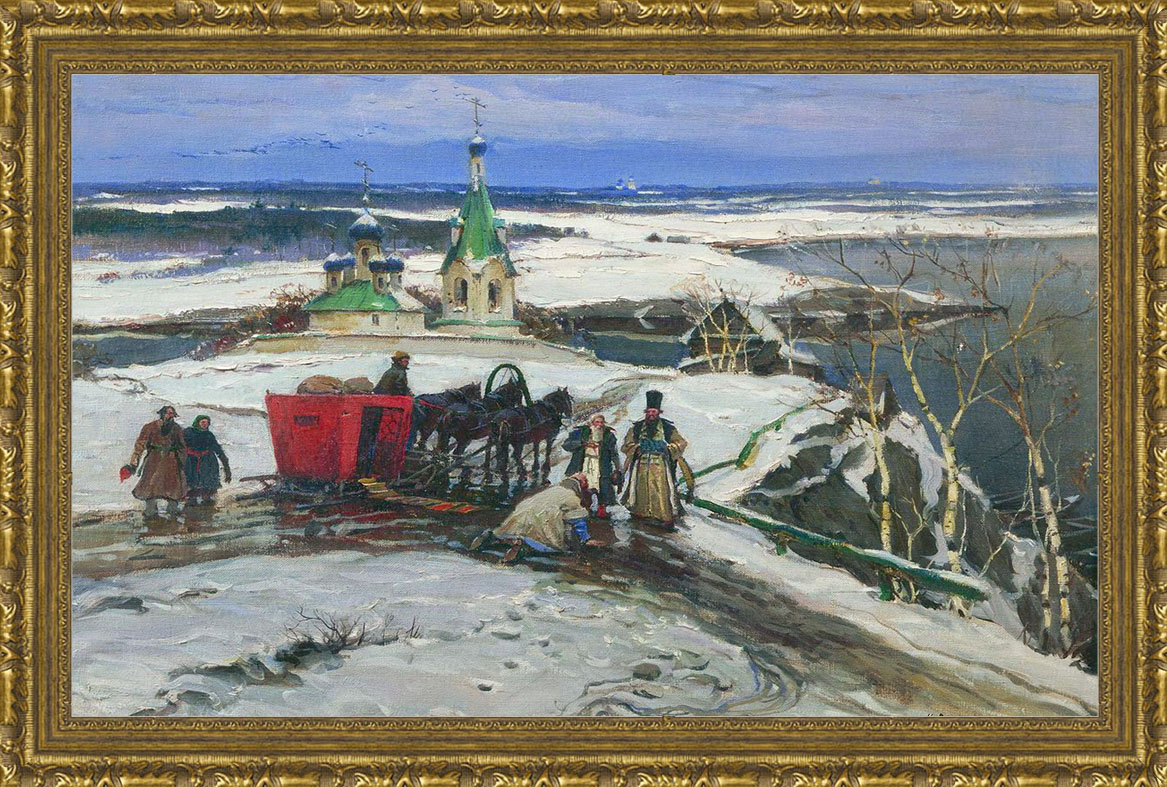 Арт-постер в багете Возок XVII века (К.А. Вещилов), 27 x 40 см27x40 OZ138-50601 Арт-постер в багете Возок XVII века (К.А. Вещилов), 27 x 40 см27x40 OZ138-50601Художественная репродукция картины К.А. Вещилова Возок XVII века. Изображение нанесено на чрезвычайно плотную основу (это не бумага и не картон) и обрамлено в багет. Технология изготовления арт-постеров подразумевает обязательную художественную ламинацию каждого изображения, что придает картине дополнительную ценность, а также защищает поверхность от загрязнения, повреждений (в том числе попыток помять, исцарапать изображение), влаги и ультрафиолетовых лучей. Такие арт-постеры совершенно спокойно перенесут не одну зиму в дачном или загородном доме. Ламинирование может значительно улучшить качество изображения. Использование пленок дает различную фактуру лицевой поверхности изображения (глянцевую, матовую, холщевую, ситцевую, льняную и другие). Например, при использовании глянцевых пленок изображение проявляется - краски становятся более контрастными и сочными. Технология художественного ламинирования максимально приближает изображение к натуральной картине (холст,...