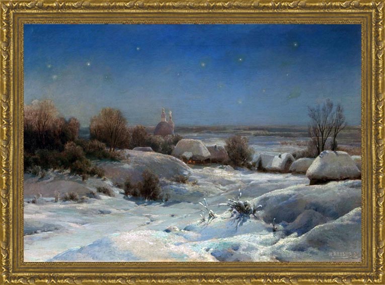 Арт-постер в багете Украинская ночь (И. А. Вельц), 29 x 40 см29x40 OZ135-50601 Арт-постер в багете Украинская ночь (И. А. Вельц), 29 x 40 см29x40 OZ135-50601Художественная репродукция картины И.А. Вельца Украинская ночь. Изображение нанесено на чрезвычайно плотную основу (это не бумага и не картон) и обрамлено в багет. Технология изготовления арт-постеров подразумевает обязательную художественную ламинацию каждого изображения, что придает картине дополнительную ценность, а также защищает поверхность от загрязнения, повреждений (в том числе попыток помять, исцарапать изображение), влаги и ультрафиолетовых лучей. Такие арт-постеры совершенно спокойно перенесут не одну зиму в дачном или загородном доме. Ламинирование может значительно улучшить качество изображения. Использование пленок дает различную фактуру лицевой поверхности изображения (глянцевую, матовую, холщевую, ситцевую, льняную и другие). Например, при использовании глянцевых пленок изображение проявляется - краски становятся более контрастными и сочными. Технология художественного ламинирования максимально приближает изображение к натуральной картине (холст,...