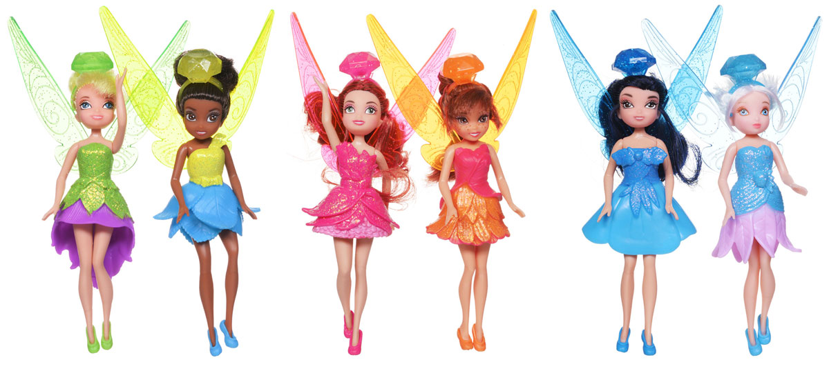 Disney Fairies Набор кукол Феи Диснея 6 шт688710 Disney Fairies Набор кукол Феи Диснея 6 шт688710Очаровательные куклы Феи Диснея непременно привлекут внимание вашей малышки. Набор состоит из шести мини-кукол в блестящих нарядах и ободках из драгоценных камней: Динь-Динь (изумруд), Незабудка (аметист), Серебрянка (голубой сапфир), Иридесса (топаз), Розетта (рубин), Фауна (желтый сапфир). Ободки кукол девочка может носить как колечки. С таким набором ваша дочурка будет придумывать множество различных историй, развивая воображение. Порадуйте свою малышку таким замечательным подарком!