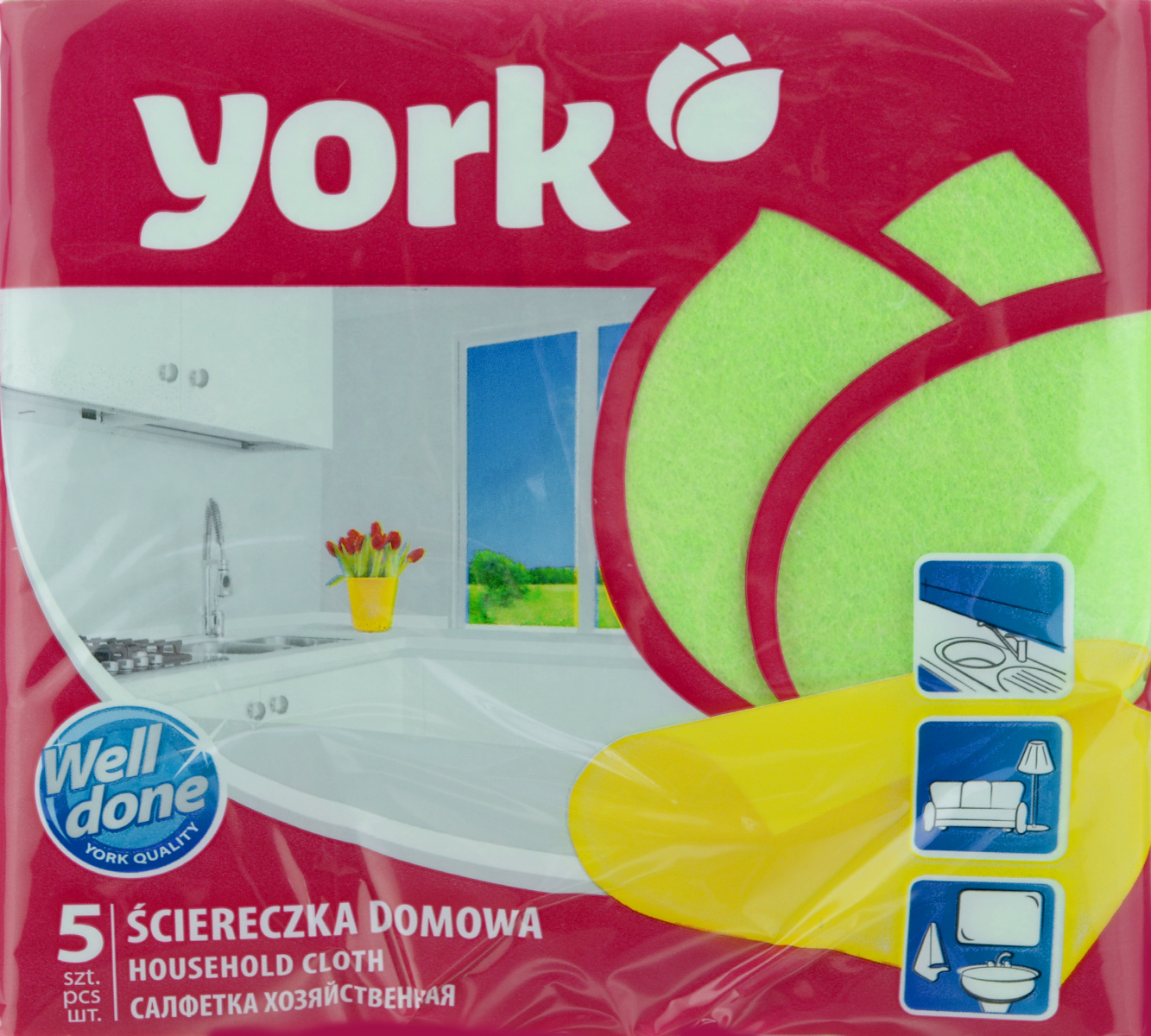 Салфетка хозяйственная York, цвет: зеленый, 35 х 35 см, 5 шт2002_зеленый Салфетка хозяйственная York, цвет: зеленый, 35 х 35 см, 5 шт2002_зеленыйУниверсальная салфетка York предназначена для мытья, протирания и полировки. Она выполнена из вискозы с добавлением полипропиленового волокна, отличается высокой прочностью. Хорошо поглощает влагу, эффективно очищает поверхности и не оставляет ворсинок. Идеальна для ухода за столешницами и раковиной на кухне, за стеклом и зеркалами, деревянной мебелью. Может использоваться в сухом и влажном виде. В комплект входят 5 салфеток.