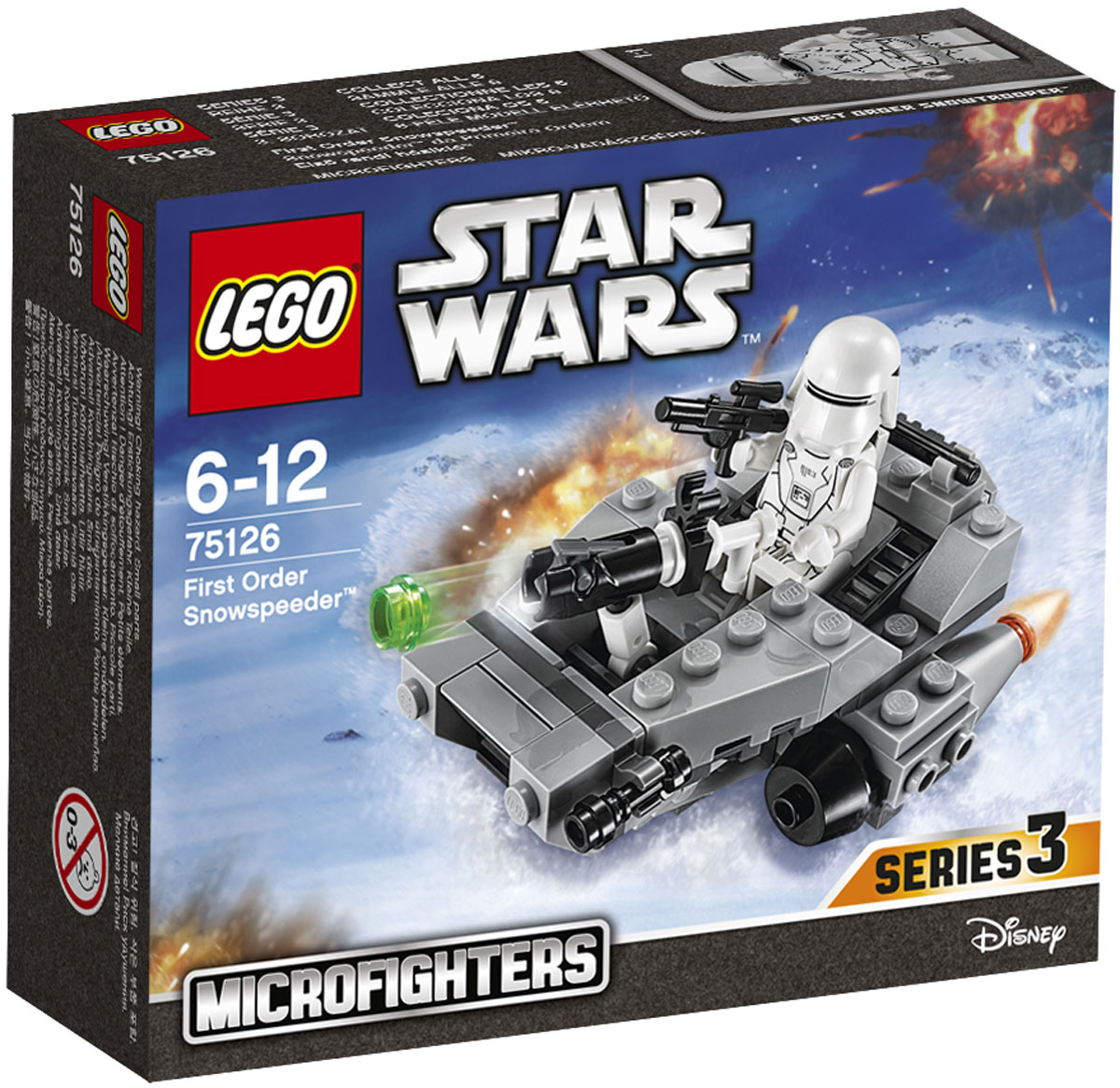LEGO Star Wars Конструктор Снежный спидер Первого Ордена 7512675126 LEGO Star Wars Конструктор Снежный спидер Первого Ордена 7512675126Конструктор Lego Star Wars Снежный спидер Первого Ордена приведет в восторг любого поклонника знаменитой космической саги Звездные войны. Конструктор содержит 91 пластиковый элемент, с помощью которых вы сможете собрать оригинальную боевую машину из вселенной Звездных войн. Вступай на территорию Сопротивления на Снежном спидере Первого Ордена. Посади Снежного штурмовика Первого Ордена в кабину, запусти двигатели и приготовься стрелять из пушки. Этот быстрый микрофайтер готов к битве! Все элементы набора выполнены из прочного безопасного пластика. Снежный спидер стреляет небольшими снарядами, входящими в набор. Игры с конструкторами помогут ребенку развить воображение, внимательность, пространственное мышление и творческие способности. Такой конструктор надолго займет внимание малыша и непременно станет его любимой игрушкой.