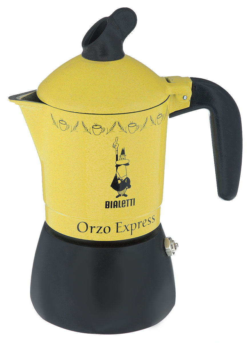 Кофеварка гейзерная Bialetti Orzo Express Gialla MR, для желудевого кофе, на 2 чашки2328 Кофеварка гейзерная Bialetti Orzo Express Gialla MR, для желудевого кофе, на 2 чашки2328Компактная гейзерная кофеварка Bialetti Orzo Express Gialla MR изготовлена из высококачественного алюминия. Объема кофе хватает на 2 чашки. Изделие оснащено удобной ручкой из бакелита. Принцип работы такой гейзерной кофеварки - кофе заваривается путем многократного прохождения горячей воды или пара через слой молотого кофе. Удобство кофеварки в том, что вся кофейная гуща остается во внутренней емкости. Гейзерные кофеварки пользуются большой популярностью благодаря изысканному аромату. Кофе получается крепкий и насыщенный. Теперь и дома вы сможете насладиться великолепным эспрессо. Подходит для газовых, электрических и стеклокерамических плит. Нельзя мыть в посудомоечной машине. Высота (с учетом крышки): 19 см.
