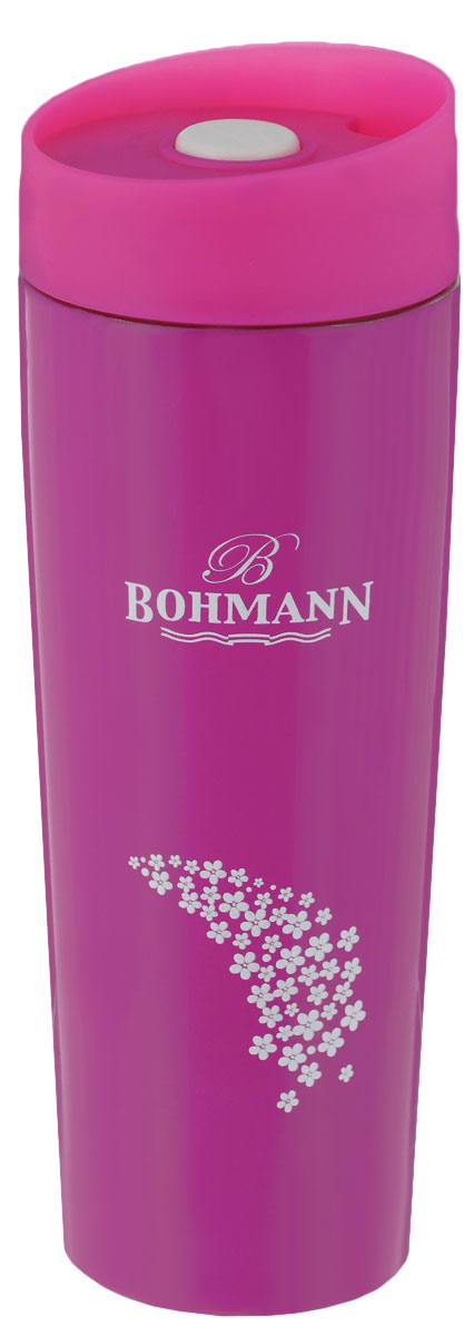 Термокружка Bohmann, цвет: розовый, 450 мл4455BH/NEW_розовый Термокружка Bohmann, цвет: розовый, 450 мл4455BH/NEW_розовыйТермокружка Bohmann выполнена из высококачественной окрашенной нержавеющей стали. Кружка оформлена надписью Bohmann и рисунком. Кружка идеально подходит как для горячих, так и для холодных напитков, надолго сохраняя их температуру. Герметичная завинчивающаяся крышка выполнена из пластика и оснащена кнопкой-фиксатором слива, что предотвращает проливание. Также имеется отверстие для питья. Можно мыть в посудомоечной машине. Диаметр термокружки по верхнему краю: 6,8 см. Диаметр дна термокружки: 5,8 см. Высота термокружки (с учетом крышки): 20,5 см.