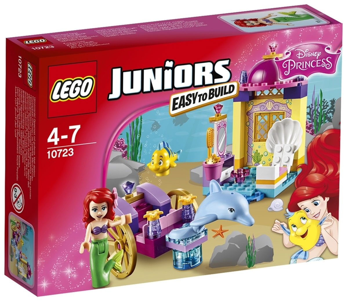 LEGO Juniors Конструктор Карета Ариэль 1072310723 LEGO Juniors Конструктор Карета Ариэль 1072310723Помоги Ариэль подготовиться к путешествию в карете, запряжённой дельфином! Выбери подходящий цветок для волос, пока она готовится к новому дню. Затем присоединяйся к её весёлой поездке по морю в карете, запряжённой дельфином. Её лучший друг Флаундер отправится в путешествие вместе с ней. Конструктор LEGO Juniors Карета Ариэль включает в себя 70 разноцветных пластиковых элементов с фигуркой Ариэль, Флаундера и дельфина. Конструктор - это один из самых увлекательных и веселых способов времяпрепровождения. Ребенок сможет часами играть с конструктором, придумывая различные ситуации и истории.