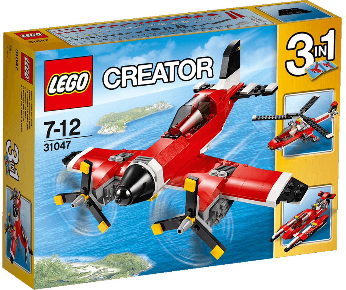LEGO Creator Конструктор Путешествие по воздуху 3104731047 LEGO Creator Конструктор Путешествие по воздуху 3104731047Испытайте этот классический самолет, раскрашенный в красный, белый и черный цвета и оснащенный вращающимися винтами и открывающейся кабиной с местом для минифигурки (не входит в комплект). Прыгайте в кабину, оставьте взлетную полосу внизу и взлетайте под облака. А когда полет закончится, выпускайте шасси, чтобы совершить идеальную посадку! Перестройте модель в высокотехнологичный гидроплан или вертолет. Набор включает в себя 230 разноцветных пластиковых элементов. Конструктор - это один из самых увлекательных и веселых способов времяпрепровождения. Ребенок сможет часами играть с конструктором, придумывая различные ситуации и истории.