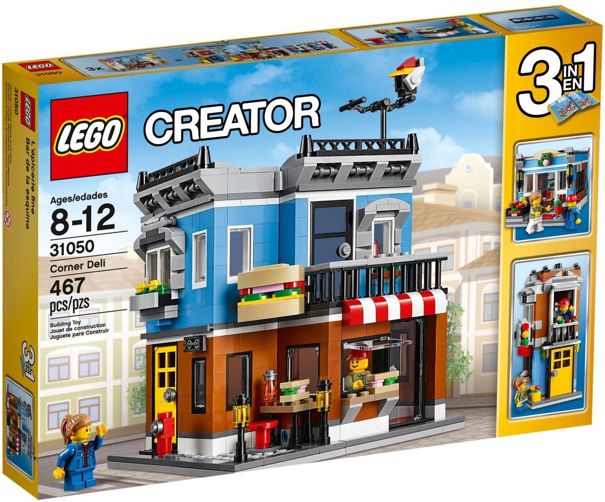 LEGO Creator Конструктор Магазинчик на углу 3105031050 LEGO Creator Конструктор Магазинчик на углу 3105031050Откройте собственный магазин, где будет красно-белый полосатый тент, яркий цветной фасад и смешная вывеска в виде сэндвича. Готовьте бутерброды в уютной кухне, затем открывайте большие окошки и приглашайте проголодавшихся посетителей, которые останавливаются перекусить на оживленном тротуаре с уличными фонарями и пожарным гидрантом. Когда придет время для отдыха, поднимайтесь по лестнице в уютную квартиру на втором этаже, где есть удобное кресло, лампа и выход на балкон и террасу на крыше. Перестройте модель в небольшой таунхаус или цветочный магазин. Набор включает в себя 467 разноцветных пластиковых элементов. Конструктор - это один из самых увлекательных и веселых способов времяпрепровождения. Ребенок сможет часами играть с конструктором, придумывая различные ситуации и истории.