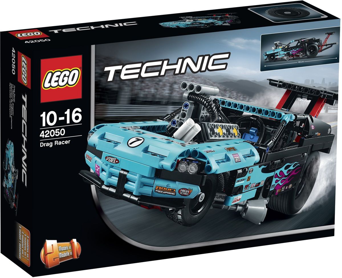 LEGO Technic Конструктор Драгстер 4205042050 LEGO Technic Конструктор Драгстер 4205042050Запускайте эту аутентичную копию драгстера 2 в 1, имеющую мощный внешний вид и множество реалистичных деталей, в том числе массивный двигатель V8 с движущимися поршнями, работающий руль, огромные задние шины, большую выхлопную трубу и крупный задний спойлер. Поднимите кузов, чтобы рассмотреть ходовую часть, выхлопные трубы и рабочую коробку передач. Эту модель можно модернизировать с помощью комплекта Power Functions, и у нее имеется функция поднятия на задние колеса. В набор входят наклейки с изображением языков пламени. Модель можно перестроить в драгстер с наддувом! Набор включает в себя 647 разноцветных пластиковых элементов. Конструктор - это один из самых увлекательных и веселых способов времяпрепровождения. Ребенок сможет часами играть с конструктором, придумывая различные ситуации и истории.