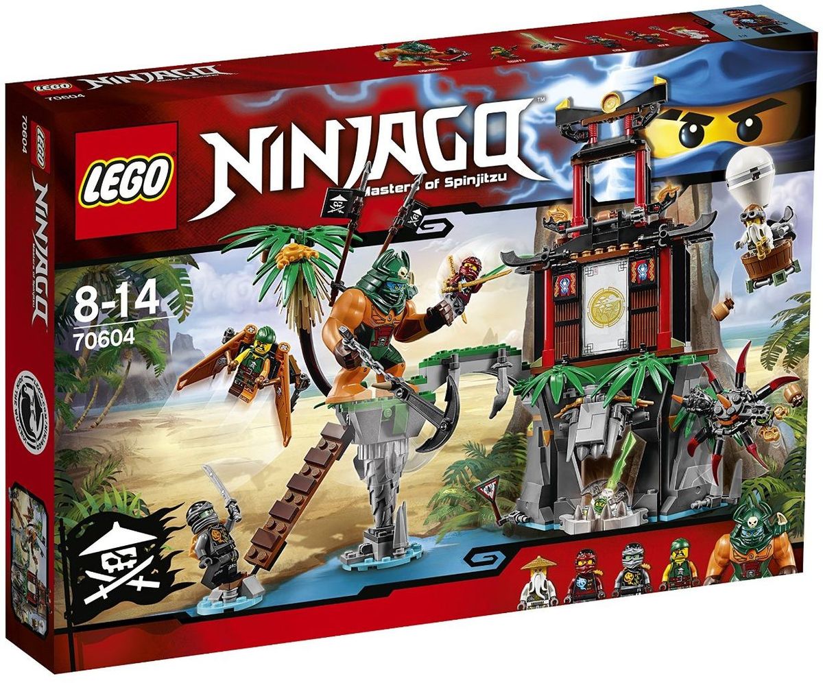 LEGO NINJAGO Конструктор Остров тигриных вдов 7060470604 LEGO NINJAGO Конструктор Остров тигриных вдов 7060470604Приближается могучая Догшанк с огромным анкерным оружием в руках. Дай отпор с помощью катаны Нии и бросай в Догшанк кокосы с башни и воздушного шара Сэнсэя Ву. Следи за пиратским флайером Скиффи: урони на него пальму, чтобы сбить пирата с лестницы. Скройся в пещере, но остерегайся гигантских ядовитых пауков, которых так много на острове. Победи пиратов и освободи Ллойда, заточённого в особый Джинн-клинок! Конструктор LEGO NINJAGO Остров тигриных вдов включает в себя 450 разноцветных пластиковых элементов с пятью фигурками. Конструктор - это один из самых увлекательных и веселых способов времяпрепровождения. Ребенок сможет часами играть с конструктором, придумывая различные ситуации и истории.