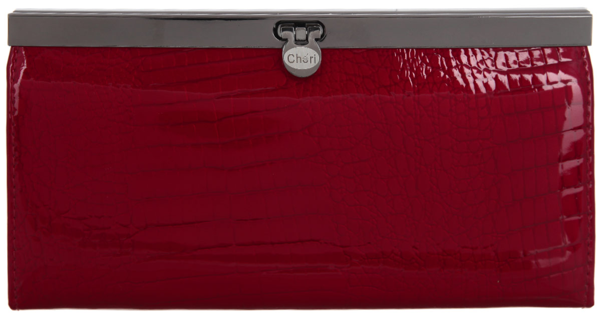 Кошелек женский Cheribags, цвет: красный. 02К-1031С-1602К-1031С-16 Кошелек женский Cheribags, цвет: красный. 02К-1031С-1602К-1031С-16Стильный женский кошелек Cheribags выполнен из натуральной лакированной кожи с тиснением под рептилию и оформлен металлической фурнитурой с символикой бренда. Внутренняя часть изделия выполнена из текстиля и натуральной кожи. Изделие закрывается на замок-вертушку. Кошелек содержит четыре отделения для купюр, отделение для монет на застежке-молнии, два накладных кармана с пластиковыми вставками, два накладных сетчатых кармашка для визиток или кредитных карт. Снаружи, на лицевой стороне изделия, расположено отделение для монет, которое закрывается клапаном на кнопку. Кошелек станет отличным подарком человеку, ценящему практичные и стильные вещи, а качество его исполнения представит такой подарок в самом выгодном свете.
