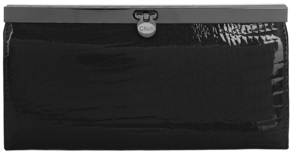 Кошелек женский Cheribags, цвет: черный. 02К-1031С-1002К-1031С-10 Кошелек женский Cheribags, цвет: черный. 02К-1031С-1002К-1031С-10Стильный женский кошелек Cheribags выполнен из натуральной лакированной кожи с тиснением под рептилию и оформлен металлической фурнитурой с символикой бренда. Внутренняя часть изделия выполнена из текстиля и натуральной кожи. Изделие закрывается на замок-вертушку. Кошелек содержит четыре отделения для купюр, отделение для монет на застежке-молнии, два накладных кармана с пластиковыми вставками, два накладных сетчатых кармашка для визиток или кредитных карт. Снаружи, на лицевой стороне изделия, расположено отделение для монет, которое закрывается клапаном на кнопку. Кошелек станет отличным подарком человеку, ценящему практичные и стильные вещи, а качество его исполнения представит такой подарок в самом выгодном свете.