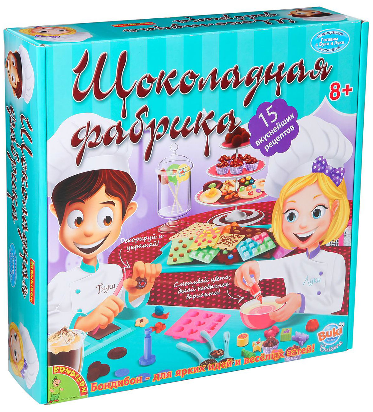 Bondibon Набор для опытов Шоколадная фабрикаВВ1160 Bondibon Набор для опытов Шоколадная фабрикаВВ1160Какой ребенок не любит шоколад и не мечтает о собственной шоколадной фабрике? Теперь это стало возможным: набор Шоколадная фабрика с 15 замечательных кулинарных экспериментов создан специально для юных кондитеров и сладкоежек! Они смогут прямо на собственной домашней кухне самостоятельно приготовить свои любимые шоколадные конфеты, монеты, медальоны, горячие питательные напитки и даже большие шоколадные плитки! Такое великолепное угощение не сравнить с магазинным, оно приятно удивит и родителей юного кондитера, и его гостей. А если пригласить друзей, чтобы вместе приготовить сладкие лакомства, то приятная работа превратится в увлекательную и веселую игру. Домашняя Шоколадная фабрика позволит ребенку в любое время побаловать себя любимым шоколадом и угостить родителей, друзей и всех тех, кто придет к нему в гости!