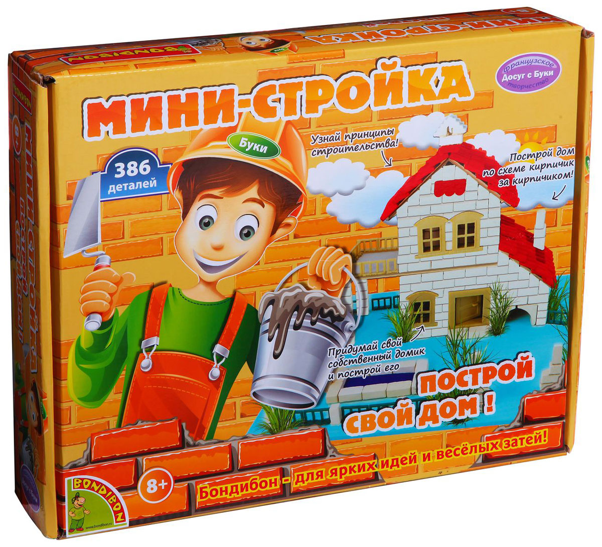 Bondibon 3D-пазл Мини-стройка ВВ1213ВВ1213 Bondibon 3D-пазл Мини-стройка ВВ1213ВВ1213С чего начинается строительство нового дома? Об этом можно узнать, если приступить к его возведению с помощью деталей из набора Мини-стройка. В процессе интересного и увлекательного занятия юный строитель узнает много нового и интересного: сначала возводится фундамент, затем стены, перекрытия, крыша и веранда, и только после этого монтируются окна и двери. Если соблюдать эту последовательность и аккуратно, кирпичик за кирпичиком, сложить стены и установить на них крышу, то можно довольно быстро построить красивый и просторный дом, в котором поселятся любимые игрушки. Этот забавный конструктор с множеством строительных элементов позволит ребенку не только познакомиться с основами возведения зданий и правилами прочного и надежного строительства, но и получить красивую игрушку, сделанную своими руками.