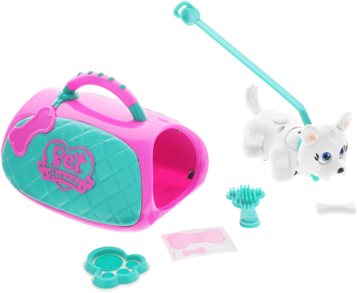 Pet Club Parade Игровой набор Carry Kit18550 Pet Club Parade Игровой набор Carry Kit18550Игровой набор Carry Kit привлечет внимание вашего малыша и подарит много часов, посвященных игре с ней. В комплект входит щенок, сумка-переноска, поводок, косточка, щетка и миска для кормления. Щенок забавно двигают лапками и головой при ходьбе. При желании, можно присоединить специальный поводок к ошейнику. На спинке расположен джойстик, с помощью которого можно управлять головой, хвостиком и глазами. Щенок может взаимодействовать с аксессуарами. Например, благодаря встроенным магнитам, подбирать и следовать за своей косточкой. На ошейнике собачки есть бирка в виде косточки, на которой можно написать имя своего любимца!