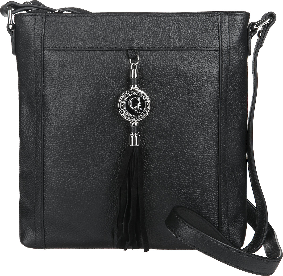 Сумка женская Galaday, цвет: черный. GD5710GD5710-black Сумка женская Galaday, цвет: черный. GD5710GD5710-blackПрактичная сумка Galaday, выполнена из натуральной кожи с зернистой фактурой, оформлена металлической фурнитурой и декоративной подвеской с символикой бренда. Изделие содержит одно основное отделение, которое закрывается на застежку-молнию. Внутри сумки размещены: накладной карман, врезной карман на молнии и карман-средник на молнии. Снаружи, в тыльной стенке сумки, расположен врезной карман на молнии. Изделие дополнено практичным плечевым ремнем регулируемой длины. Стильный аксессуар позволит вам завершить образ и быть неотразимой.