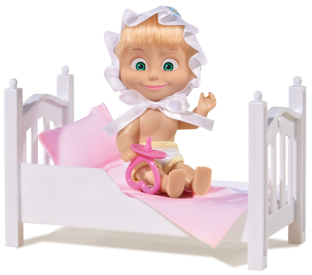 Simba Игровой набор Маша с кроваткой9301821 Simba Игровой набор Маша с кроваткой9301821Игровой набор с мини-куклой Маша непременно понравится вашей малышке и надолго займет ее внимание. Игрушка выполнена из безопасного материала в виде персонажа Маши из мультсериала Маша и Медведь. Маша собирается ложиться спать. На голове у куколки симпатичный чепчик. В наборе прилагается кровать с постельным бельём и соска для Маши. Ручки, ножки и голова у Маши подвижны. У куколки зеленые глаза и загадочная улыбка, а из-под чепчика выглядывает непослушная челка. Оригинальный стиль и великолепное качество исполнения делают эту игрушку чудесным подарком к любому празднику, а жизнерадостный образ представит такой подарок в самом лучшем свете.